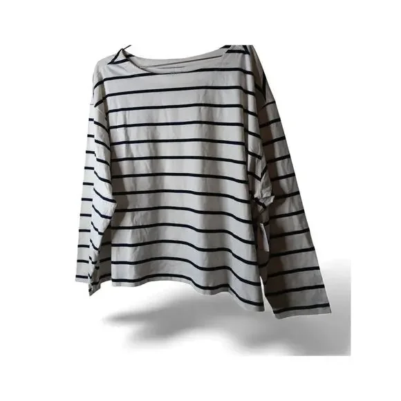New Old Navy Mariner Stripe Long Sleeve Top 2X Navy White 100% Cotton - Picture 2 of 13